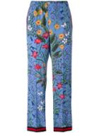 Gucci New Flora Pajama Trousers, Women's, Size: 40, Blue, Silk/viscose/cotton
