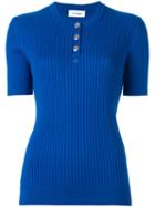 Courrèges Ribbed Knit T-shirt, Women's, Size: 4, Blue, Cotton/cashmere