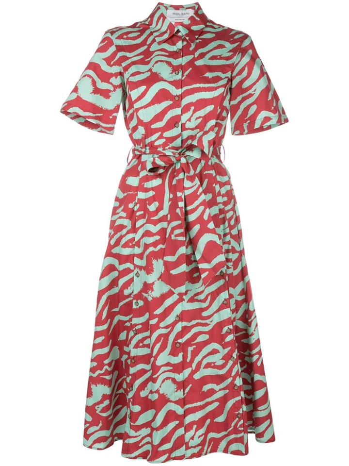 Prabal Gurung Belted Abstract-print Dress - Red