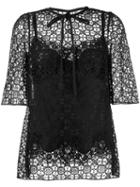Dolce & Gabbana Embroidered Lace Blouse, Women's, Size: 40, Black, Silk/cotton/spandex/elastane
