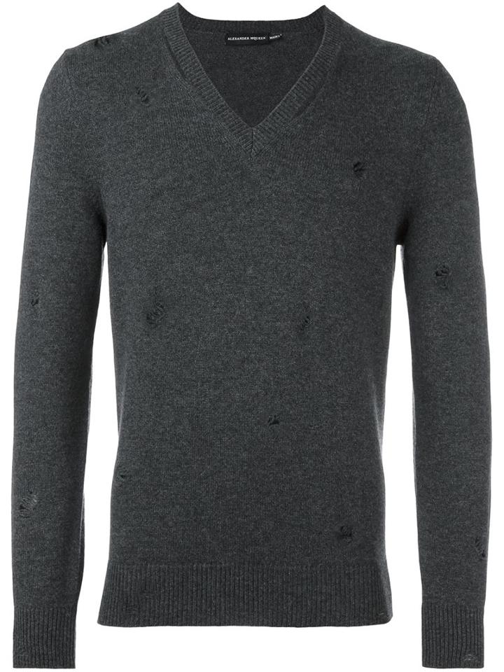 Alexander Mcqueen Distressed Jumper, Men's, Size: Xl, Grey, Cashmere