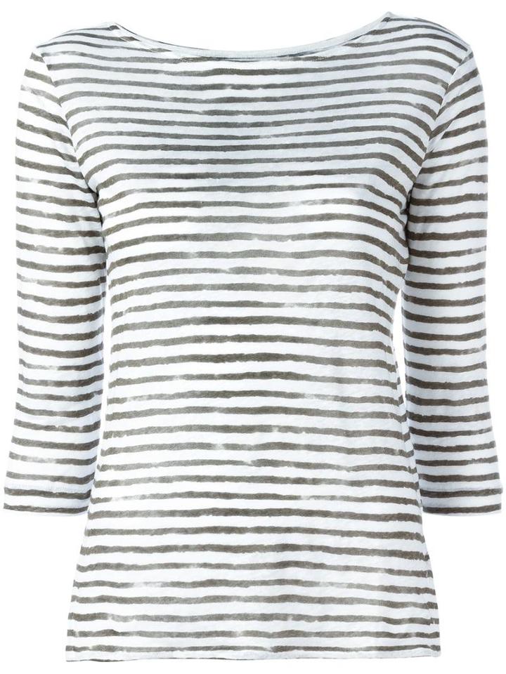 Majestic Filatures Striped T-shirt, Women's, Size: I, White, Linen/flax