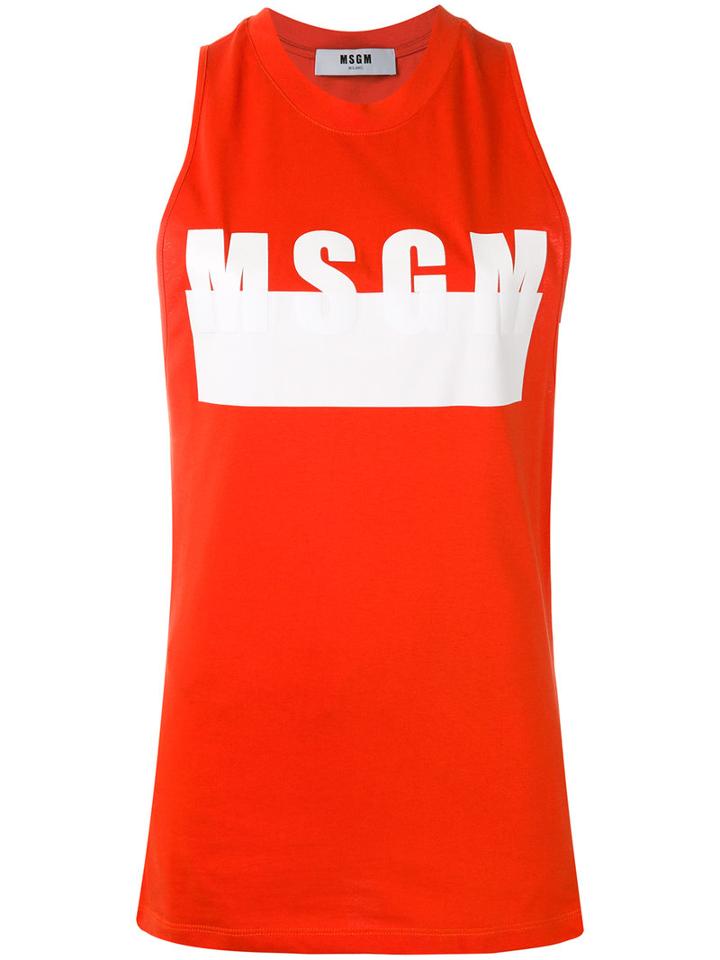 Msgm - Logo Print Tank - Women - Cotton - S, Red, Cotton