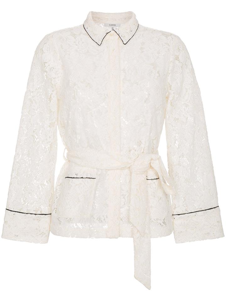 Ganni Lace Belted Shirt - White
