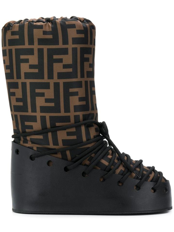 Fendi Ff Print Moon Boots - F0r7r Black/brown