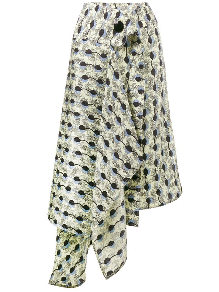 Marni - Garland Print Asymmetric Skirt - Women - Silk - 40, Women's, Black, Silk