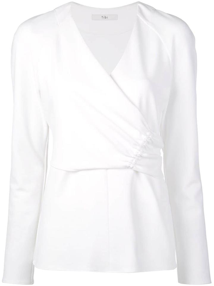 Tibi Structured Crepe Shirred Wrap Top - White