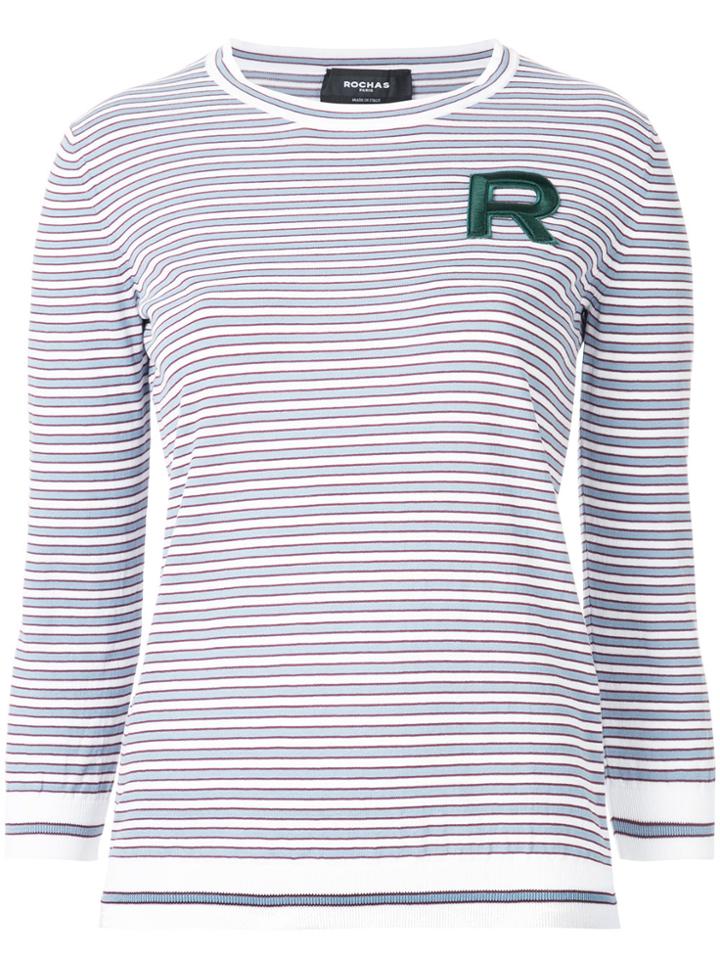Rochas Embroidered Striped Top - White