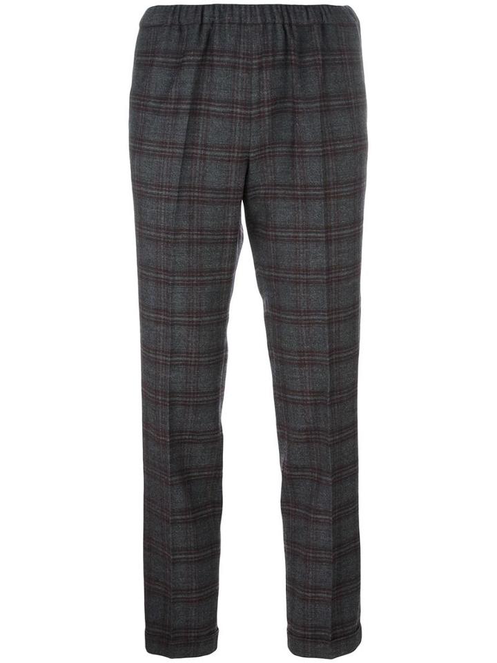 Alberto Biani Plaid Tapered Cropped Trousers, Women's, Size: 38, Grey, Cotton/spandex/elastane/cashmere/virgin Wool