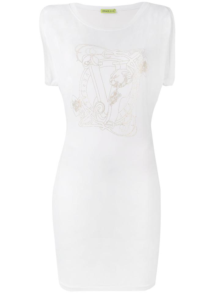 Versace Jeans Logo Print Fitted Dress - White