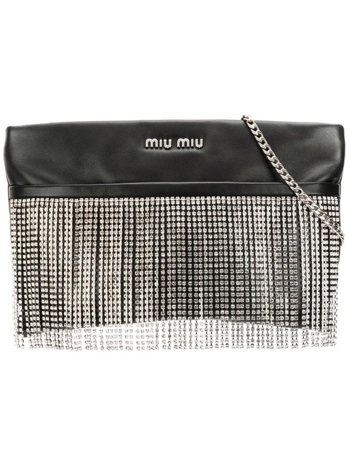 Miu Miu Crystal Fringe Clutch Bag - Black