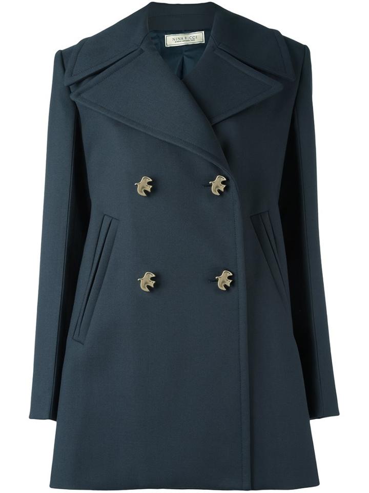 Nina Ricci Double Breasted Coat, Women's, Size: 36, Blue, Polyester/viscose/wool