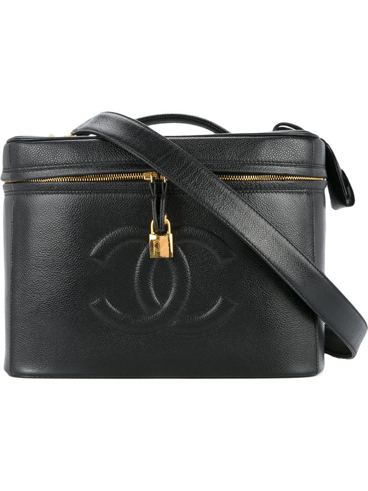 Chanel Vintage Cc Logo Two Way Cosmetic Bag - Black
