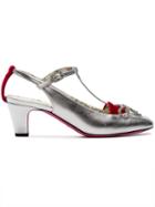 Gucci Silver Anita 55 Velvet And Leather Pumps - Metallic