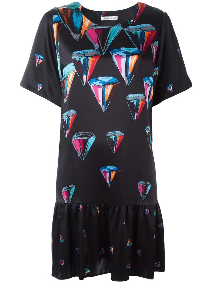 Tsumori Chisato Printed Flared Dress, Women's, Size: 2, Black, Silk/cupro