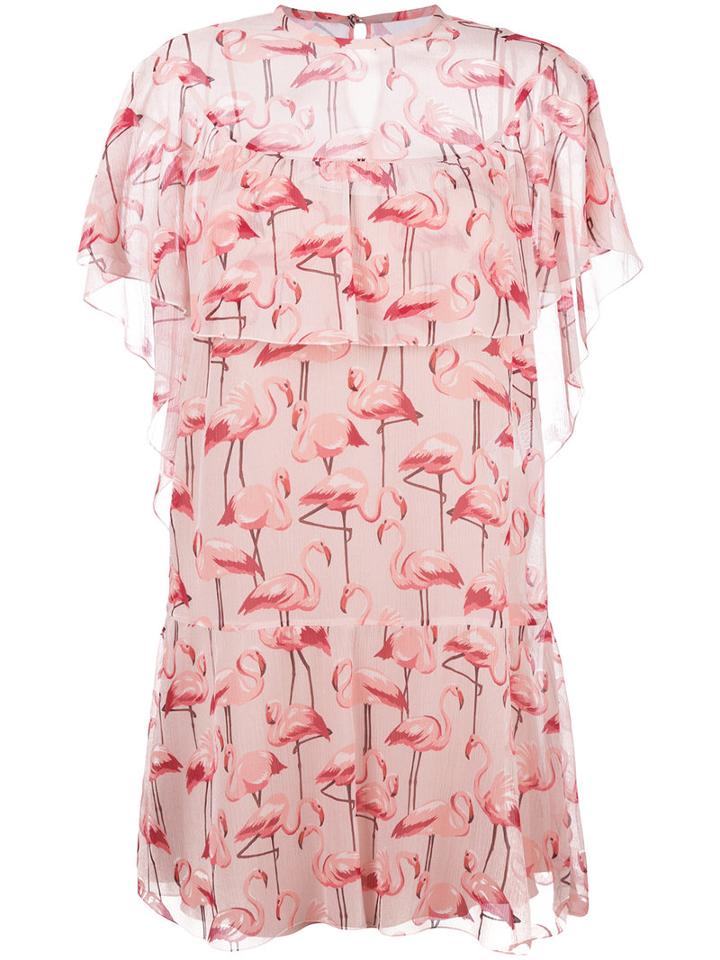 Red Valentino Flamingo Print Dress, Women's, Size: 44, Pink/purple, Polyester/silk
