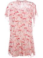 Red Valentino Flamingo Print Dress, Women's, Size: 44, Pink/purple, Polyester/silk