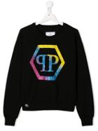Philipp Plein Junior Teen Embellished Logo Print Sweatshirt - Black