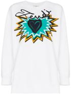 Fendi Long Sleeve 'sequin Heart' Logo Sweater - White