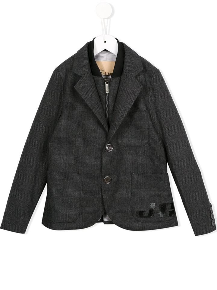 John Galliano Kids Checked Blazer, Boy's, Size: 10 Yrs, Grey