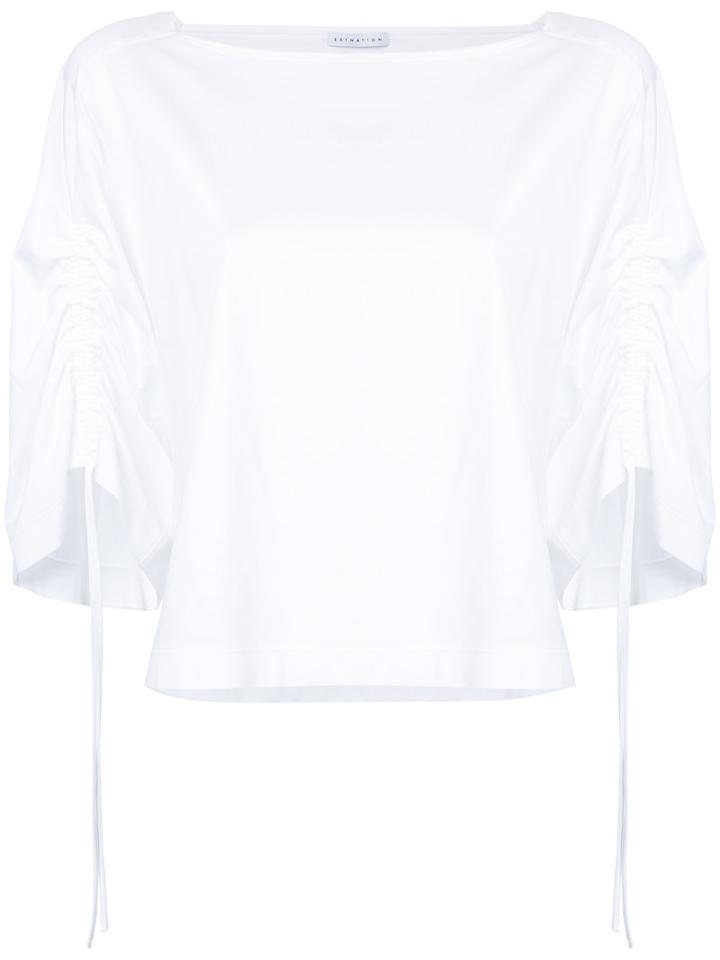 Estnation - Ruched Sleeve Blouse - Women - Cotton - 38, White, Cotton