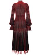 Alexander Mcqueen Embroidered Plissé Silk Turtleneck Dress - Black