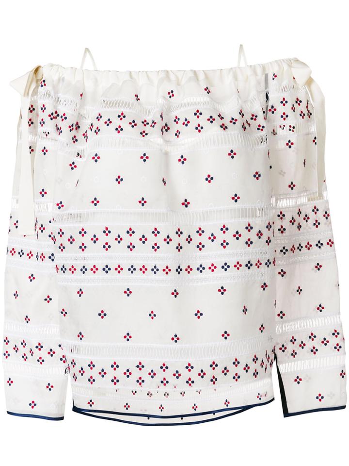 Rochas Cold-shoulder Embroidered Blouse - White