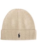 Polo Ralph Lauren Fold-over Logo Beanie, Men's, Nude/neutrals, Merino