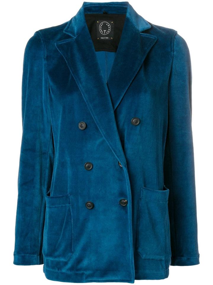 T Jacket Double Breasted Blazer - Blue