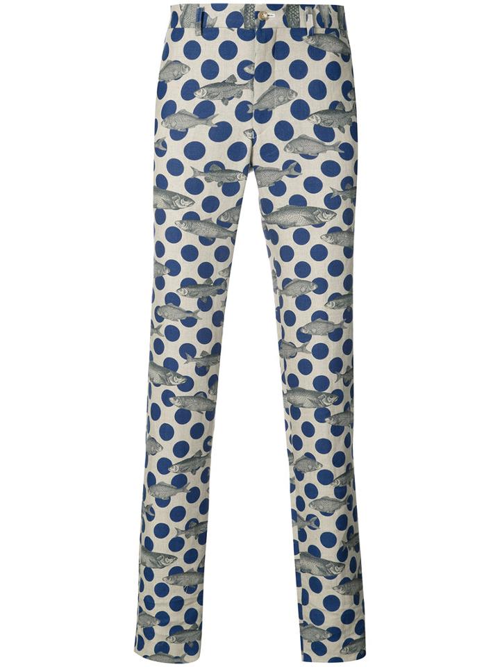 Comme Des Garçons Homme Plus - Polka Dot Fish Print Trousers - Men - Linen/flax - L, Nude/neutrals, Linen/flax
