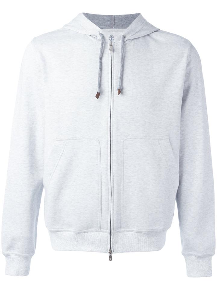 Brunello Cucinelli Zipped Hoodie, Men's, Size: Medium, Grey, Cotton/polyamide