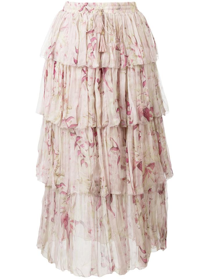 Zimmermann Winsome Tiered Skirt, Women's, Size: 1, Pink/purple, Silk/polyester