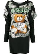 Moschino Money-print Teddy Bear Sweatshirt Dress - Black