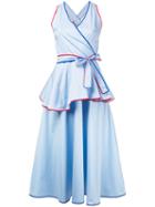 Anna October - Flared V-neck Dress - Women - Cotton - M, Blue, Cotton
