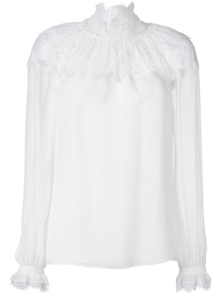 Oscar De La Renta Lace Panel Blouse, Women's, Size: 8, White, Silk/nylon/cotton