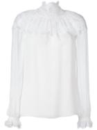 Oscar De La Renta Lace Panel Blouse, Women's, Size: 8, White, Silk/nylon/cotton