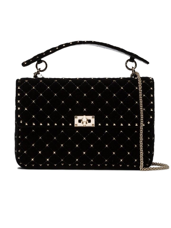 Valentino Large Black Rockstud Spike Quilted Shoulder Bag