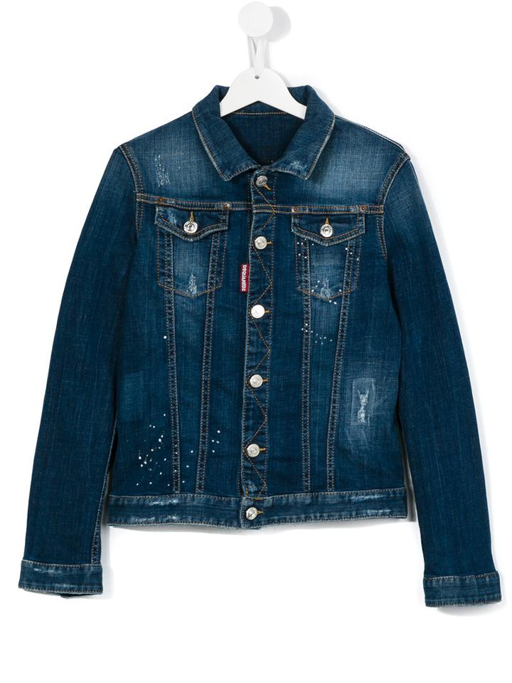 Dsquared2 Kids Distressed Denim Jacket, Girl's, Size: 16 Yrs, Blue