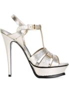 Saint Laurent Tribute Sandals, Women's, Size: 39, Grey, Leather