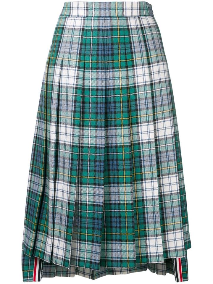 Thom Browne Tartan Check Pleated Wool Skirt - Green