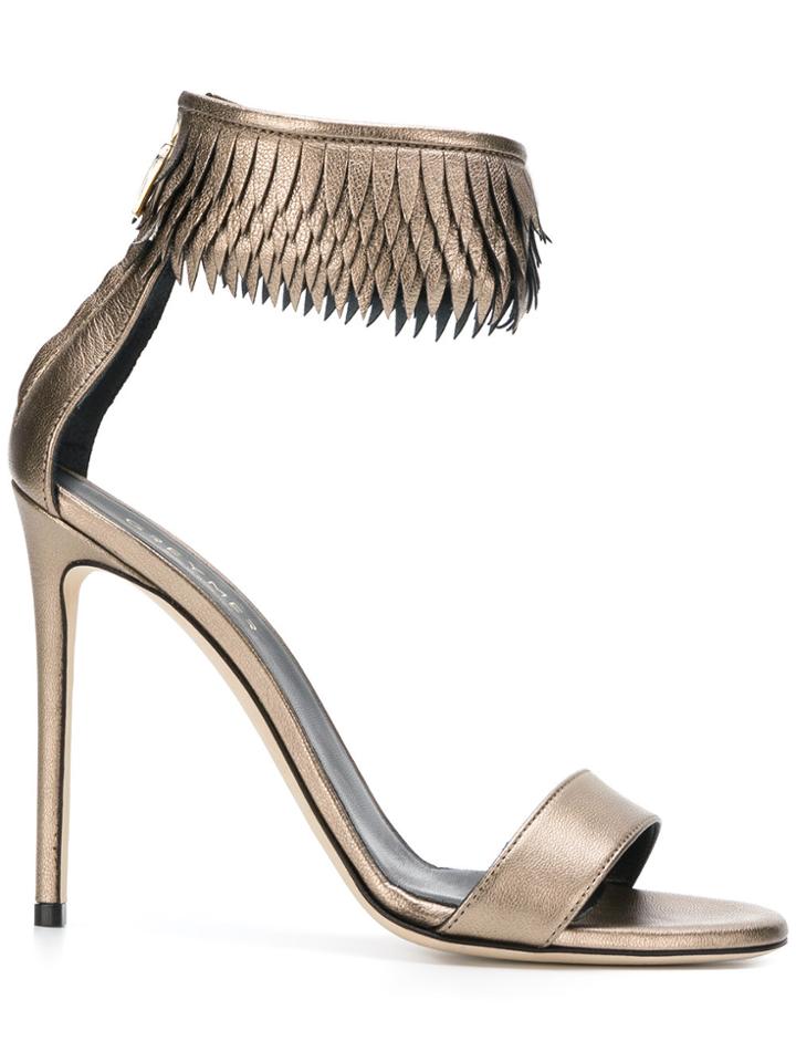 Grey Mer Fringed Ankle Strap Sandals - Metallic
