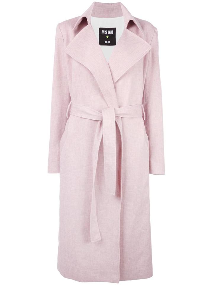 Msgm Belted Wrap Coat - Pink & Purple