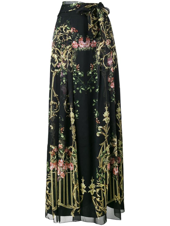 Alberta Ferretti Floral Print Long Wrap Skirt - Black