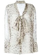 Agnona Sheer Printed Pussy Bow Blouse, Women's, Size: 44, Nude/neutrals, Silk