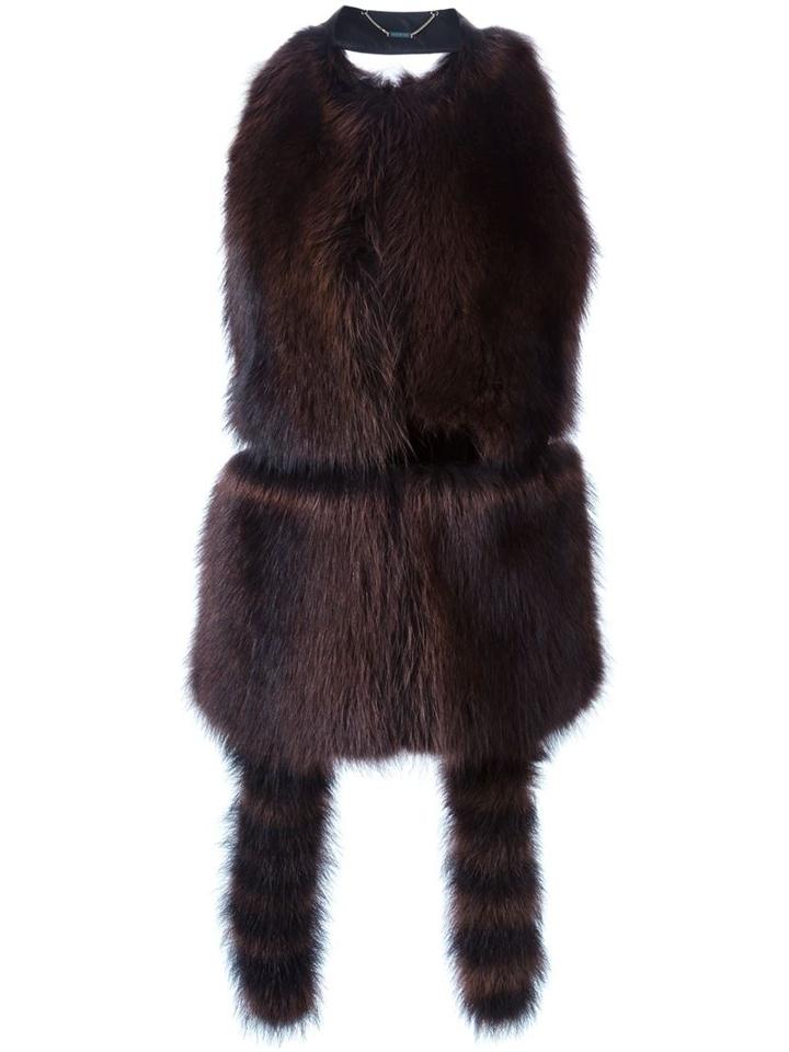Givenchy Backless Fur Gilet, Women's, Size: 38, Brown, Silk/lamb Skin/viscose/racoon Fur