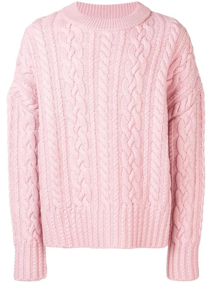 Ami Paris Crewneck Cable Knit Oversize Sweater - Pink