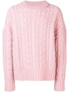 Ami Paris Crewneck Cable Knit Oversize Sweater - Pink