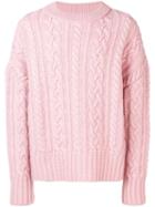 Ami Paris Crewneck Cable Knit Oversize Sweater - Pink