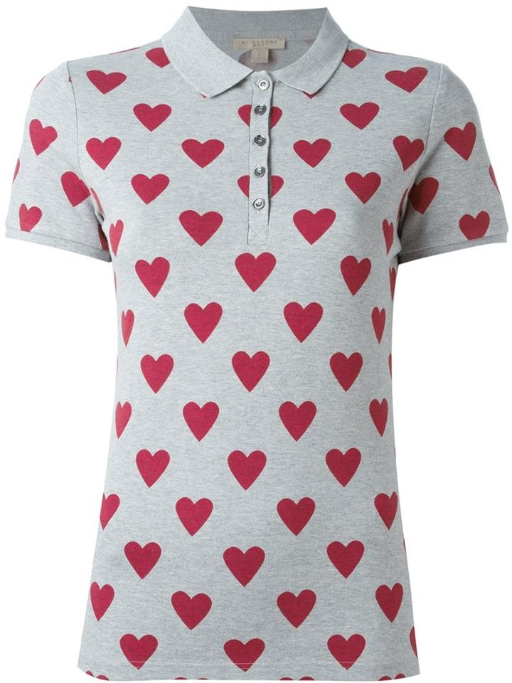 Burberry Heart Print Polo Shirt, Women's, Size: Large, Grey, Cotton/spandex/elastane