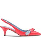 Prada Etiquette Bow Slingback Pumps - Red